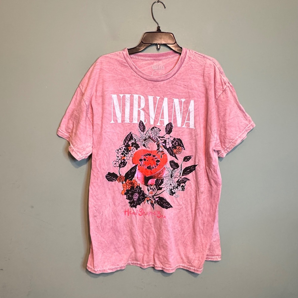 Nirvana Heart Shaped Box Pink Acid Wash Graphic T-Shirt XL